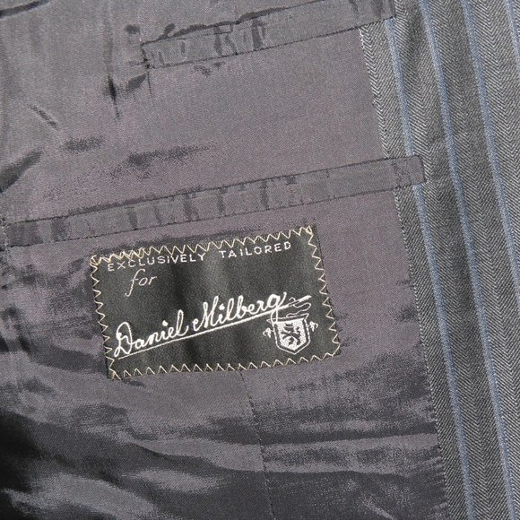 David August Bespoke Gray Yacht Striped Two Button Suit Jacket 44L - Picture 10 of 11